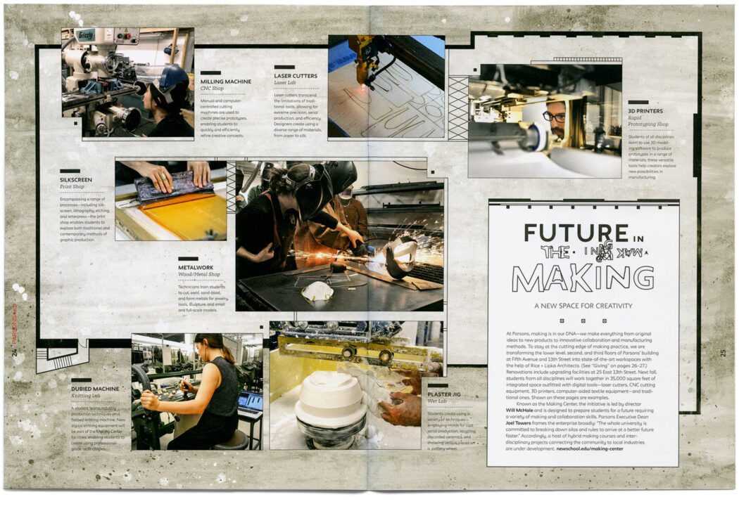 Magazine spread featuring images from the maker lab
