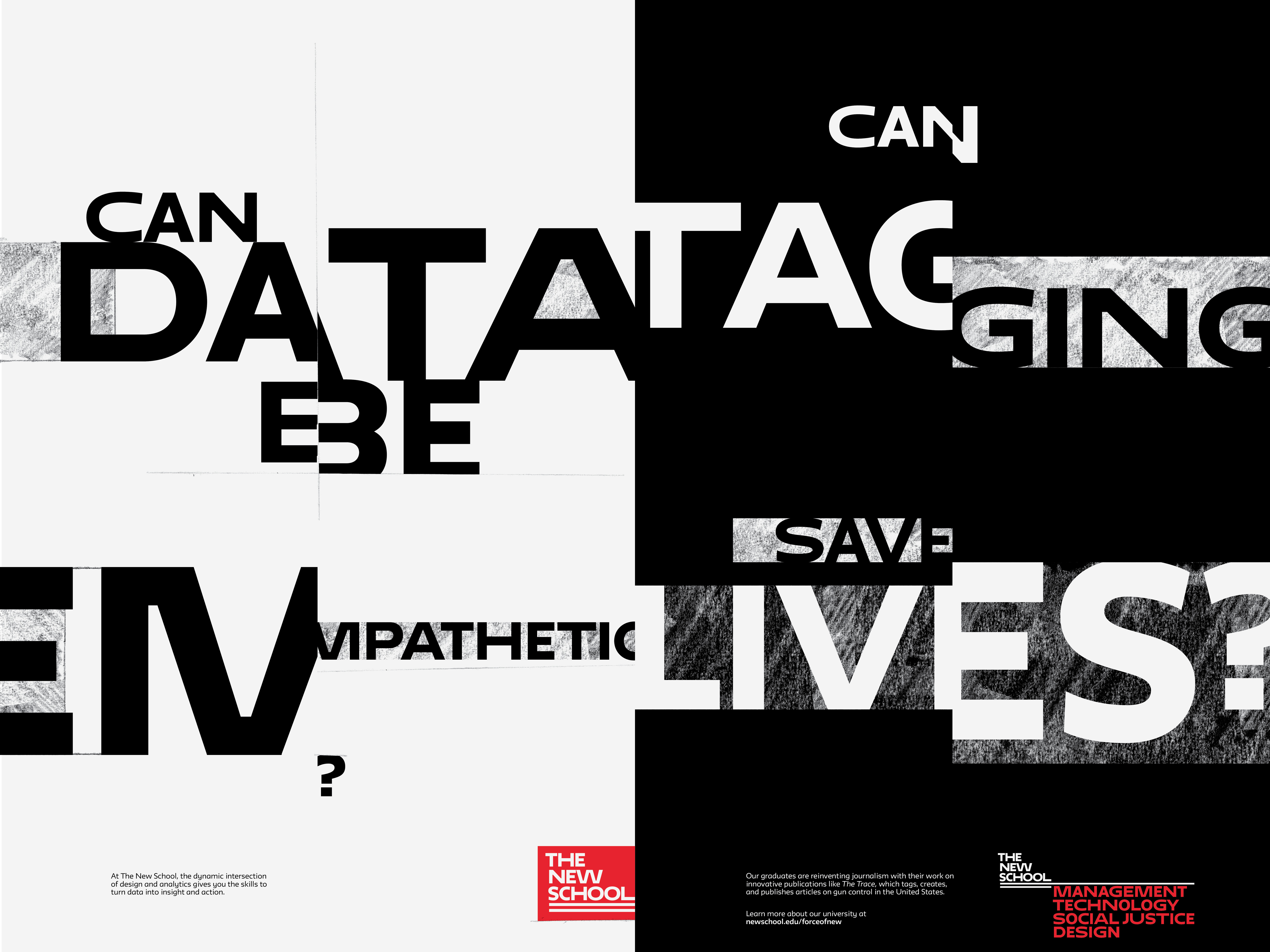 Two posters that say "Can data be empathetic?" and "Can tagging save lives?"