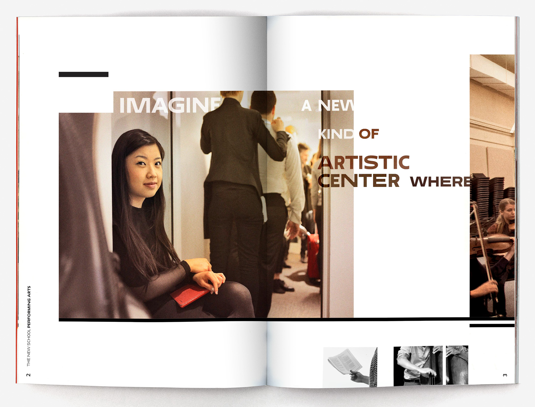 Spread from brochure that says "Imagine a new kind of artistic center where"