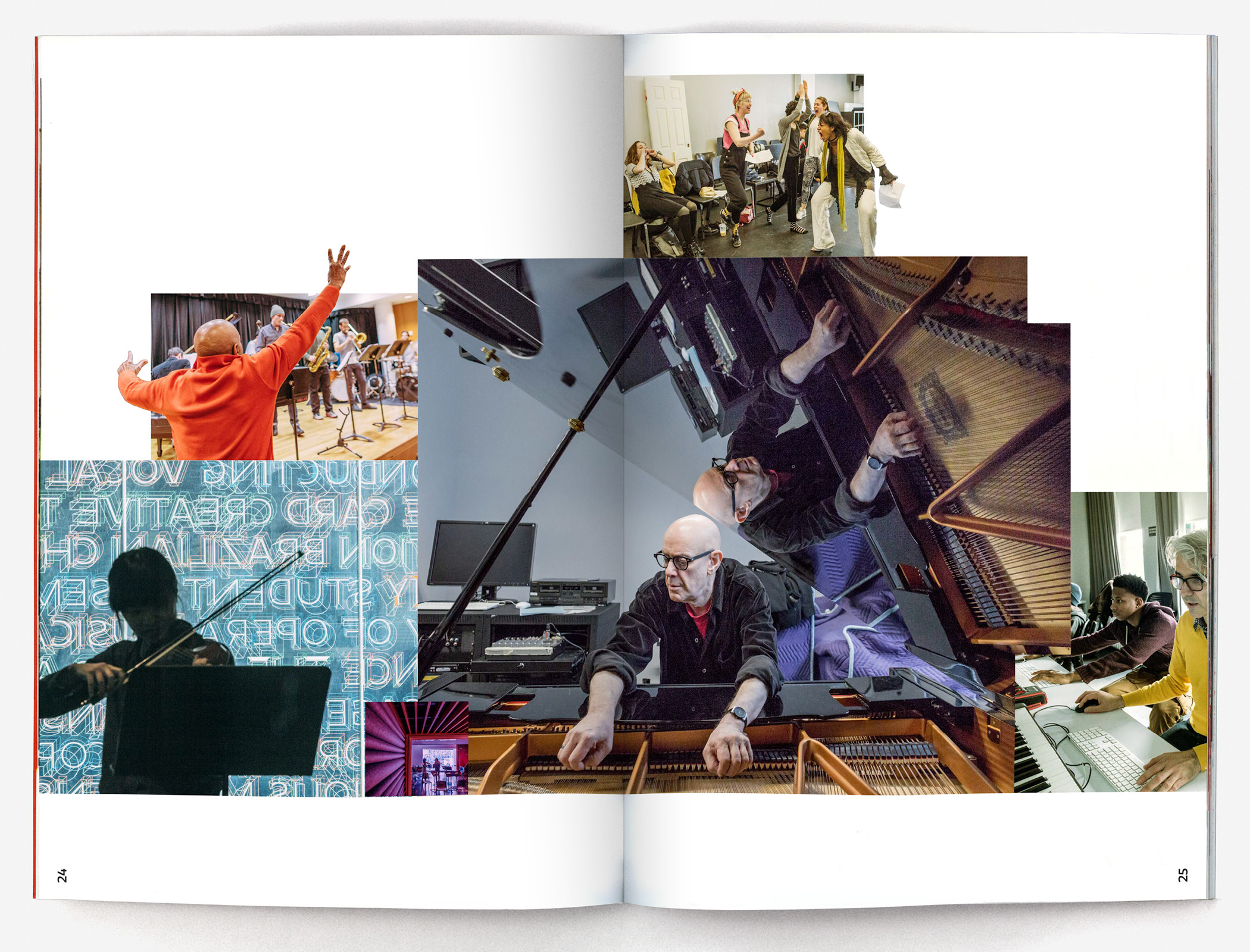 Spread with a collage of people performing