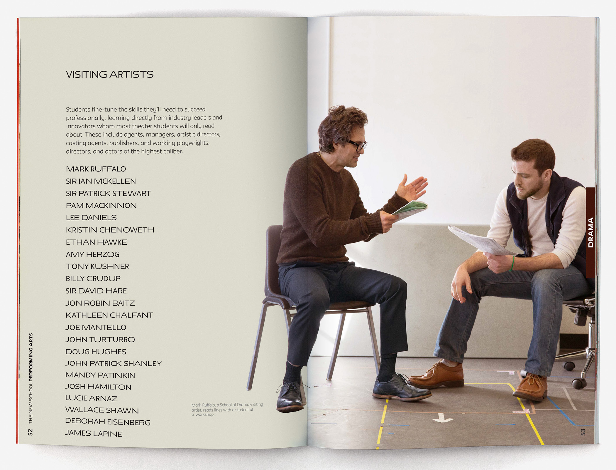 Brochure with photo of Mark Ruffalo teaching a master class